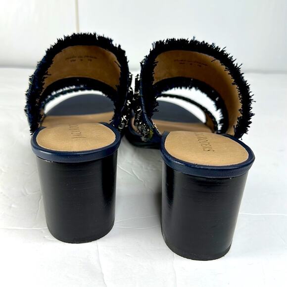 Jack Rogers Beatrix Bejeweled Plaid Block Heel Sandal Navy Green Size 9 New - Picture 7 of 14